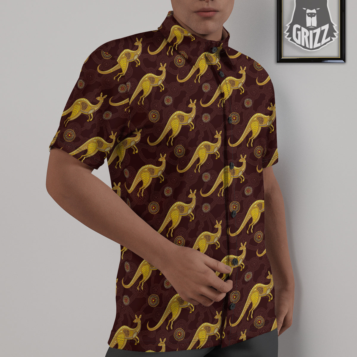 Kangaroo Aboriginal Print Pattern Untucked Shirts-grizzshop