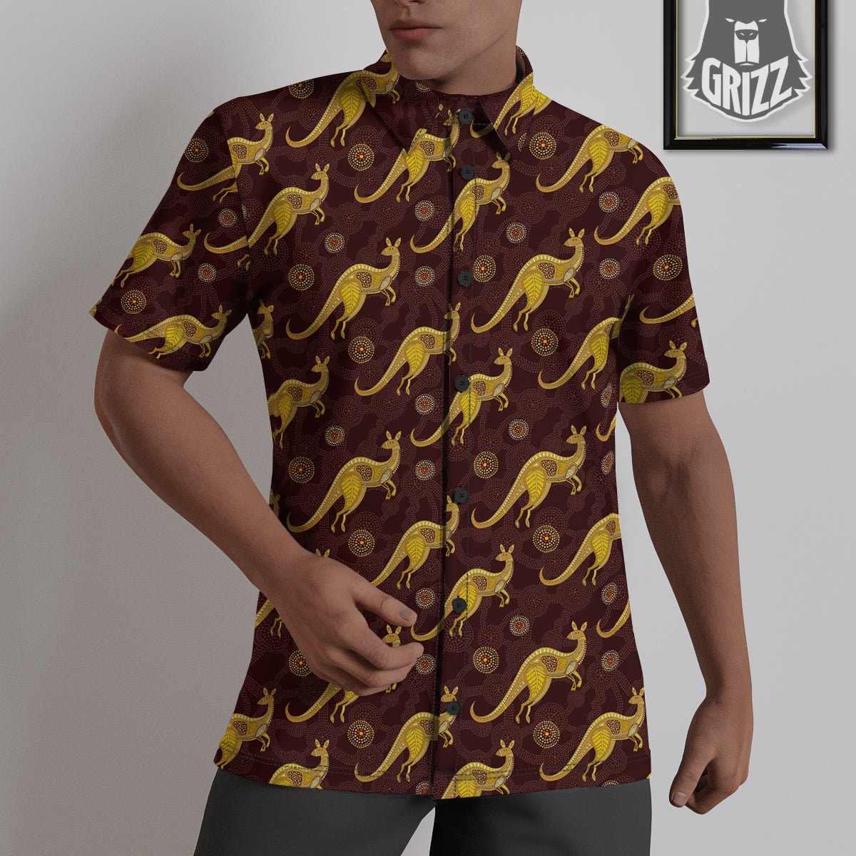 Kangaroo Aboriginal Print Pattern Untucked Shirts-grizzshop