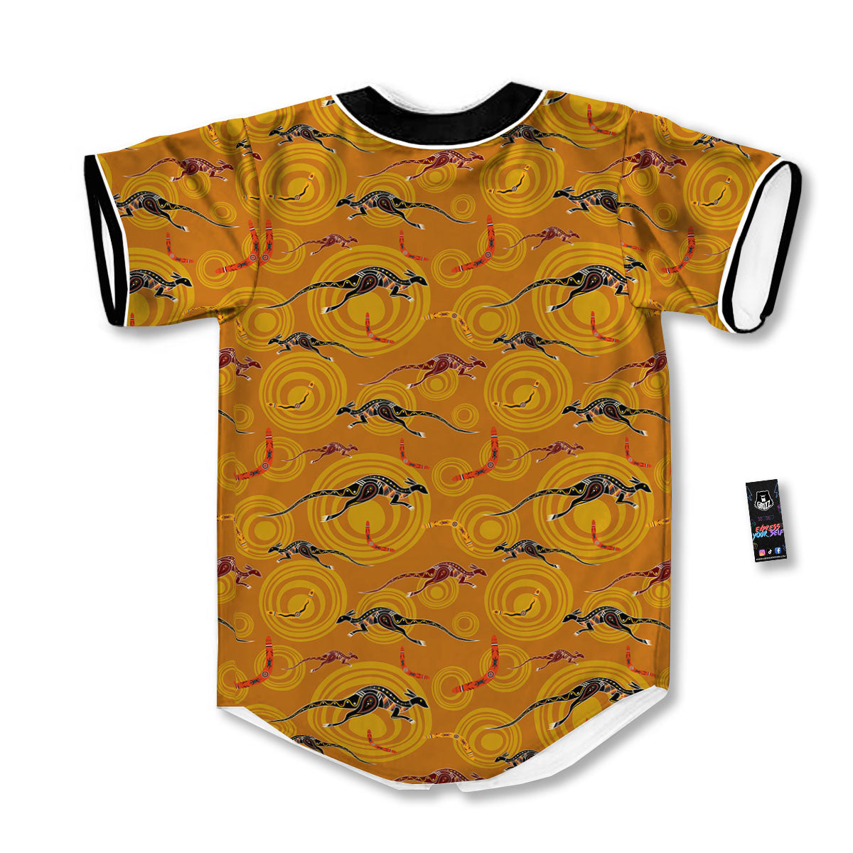 Kangaroo And Boomerang Aboriginal Print Baseball Jersey-grizzshop