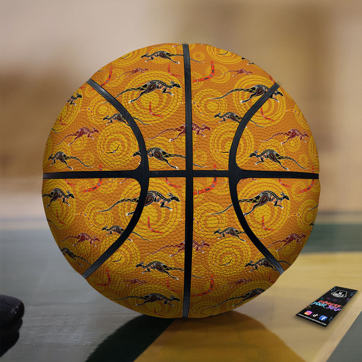 Kangaroo And Boomerang Aboriginal Print Basketball-grizzshop