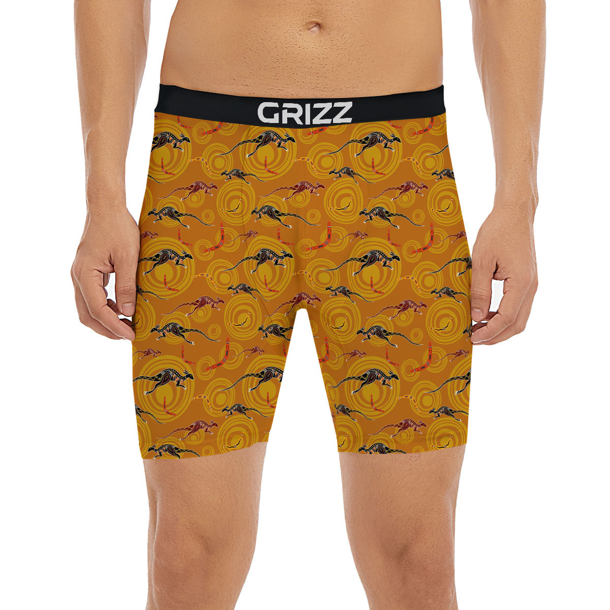 Kangaroo And Boomerang Aboriginal Print Boxer Briefs-grizzshop