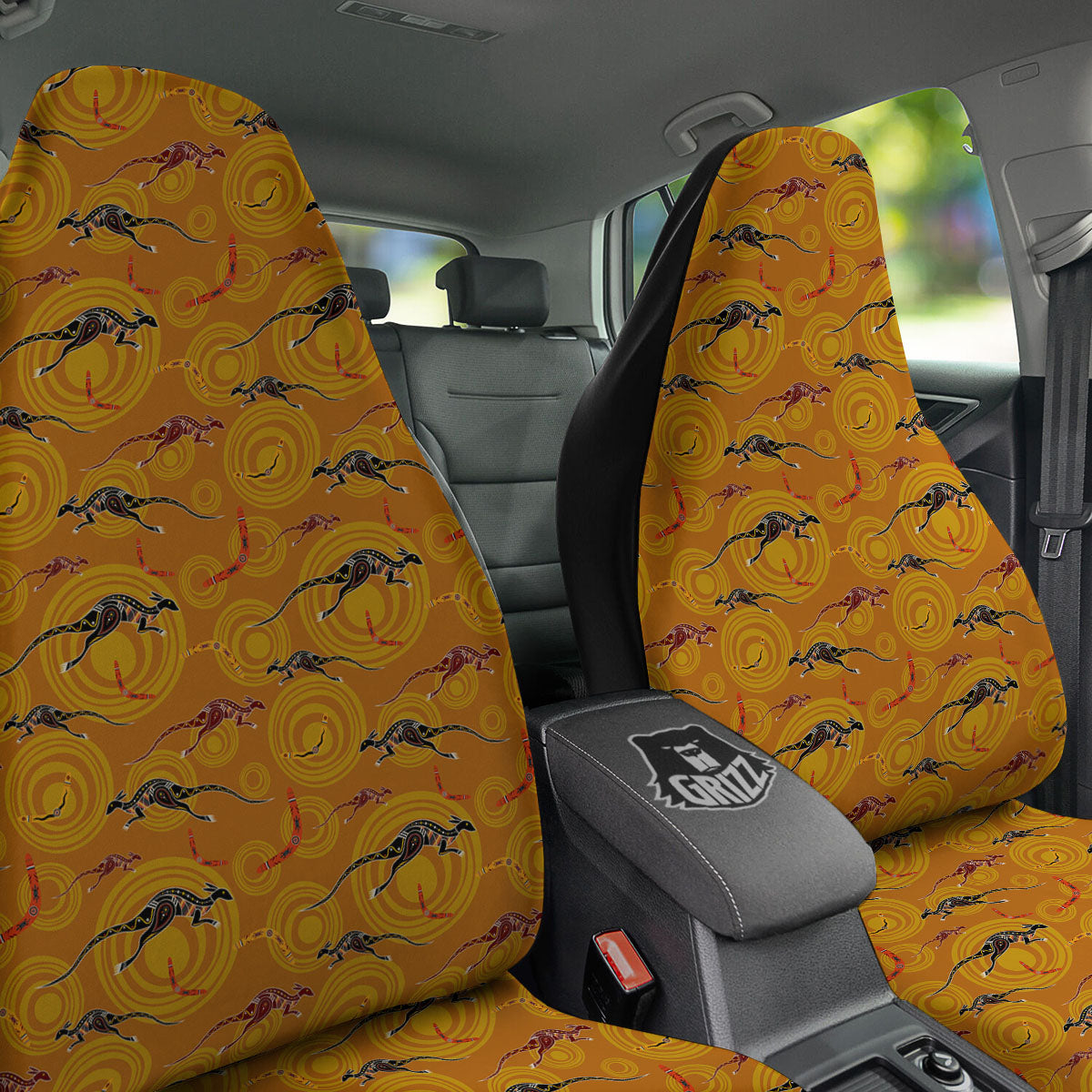 Kangaroo And Boomerang Aboriginal Print Car Seat Covers-grizzshop