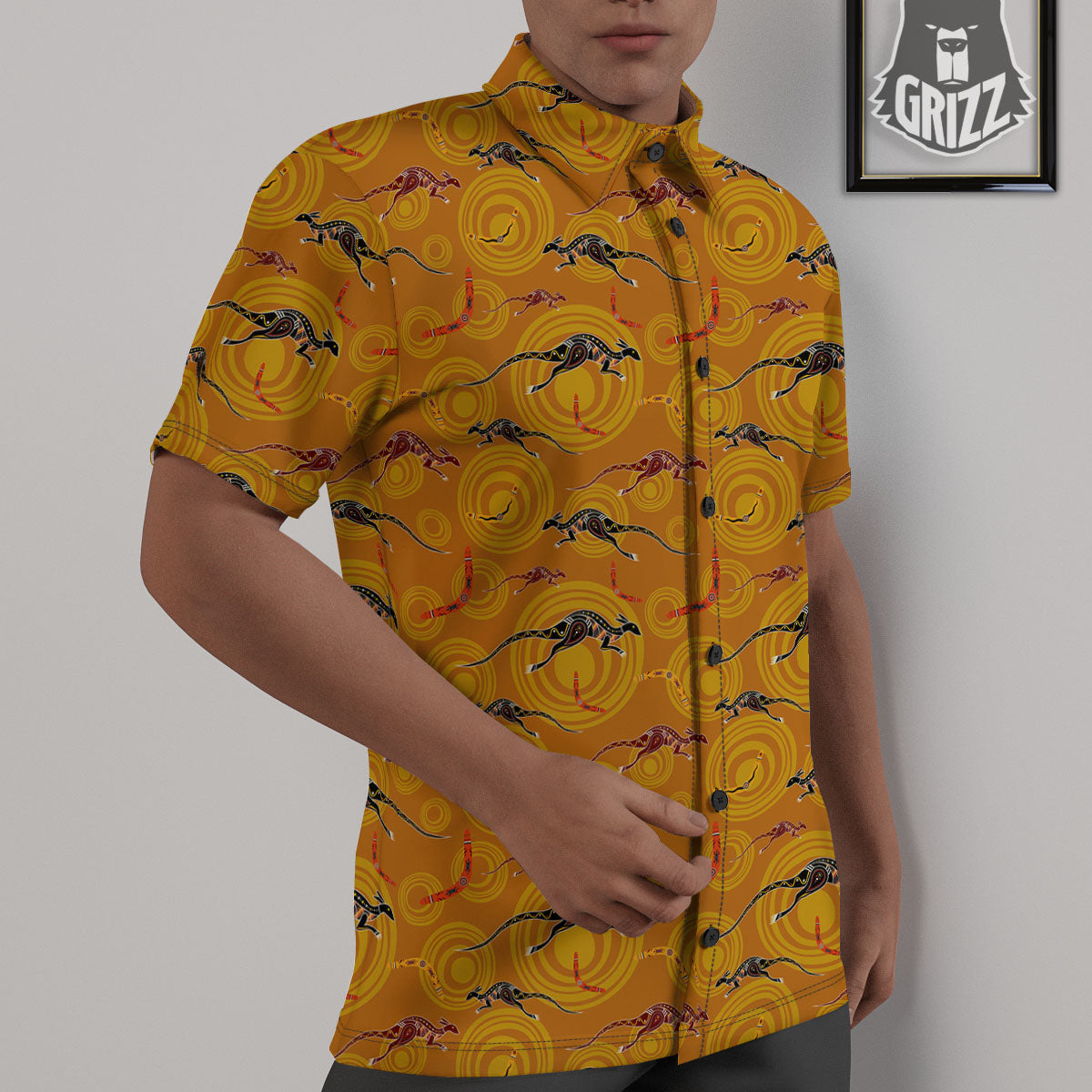Kangaroo And Boomerang Aboriginal Print Untucked Shirts-grizzshop