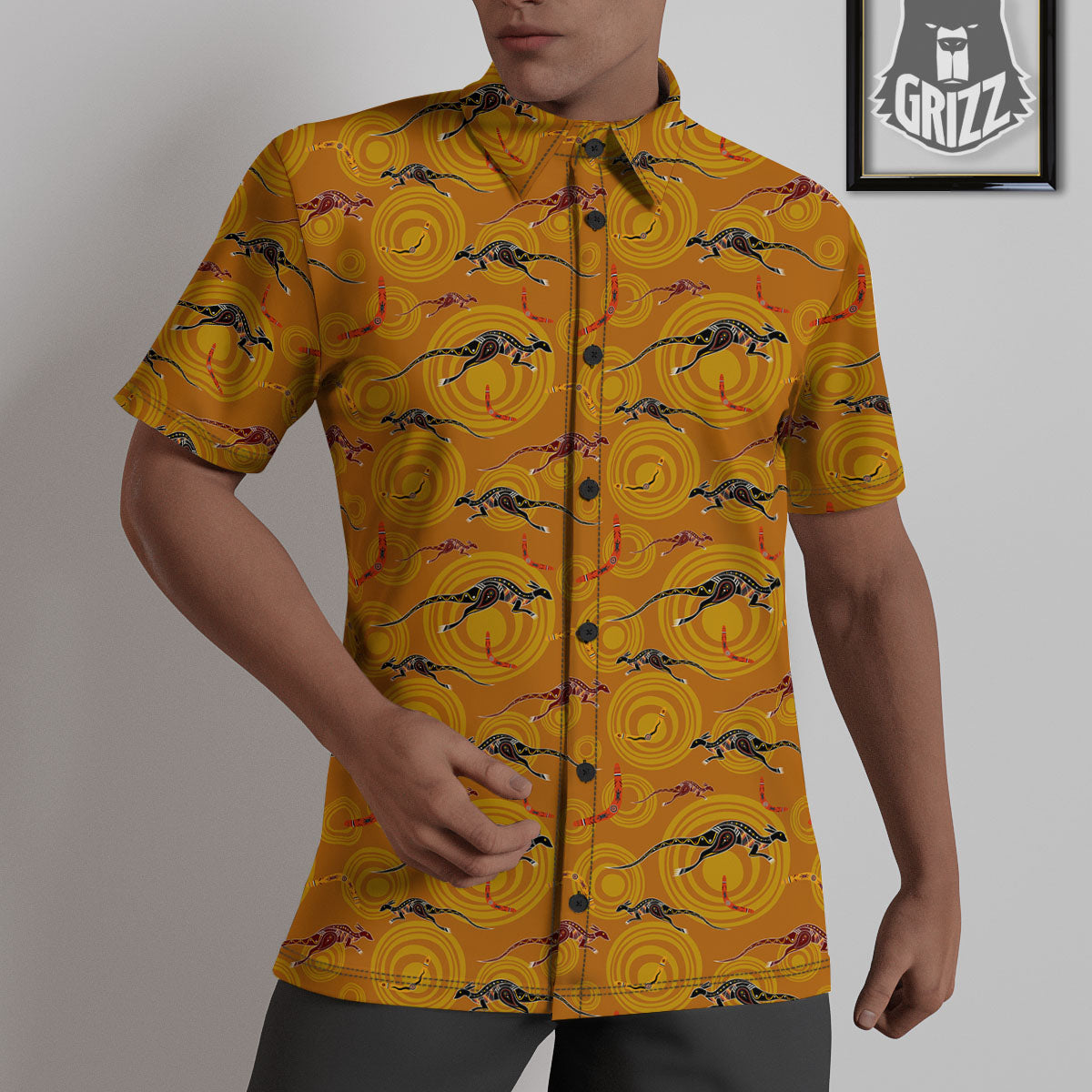 Kangaroo And Boomerang Aboriginal Print Untucked Shirts-grizzshop