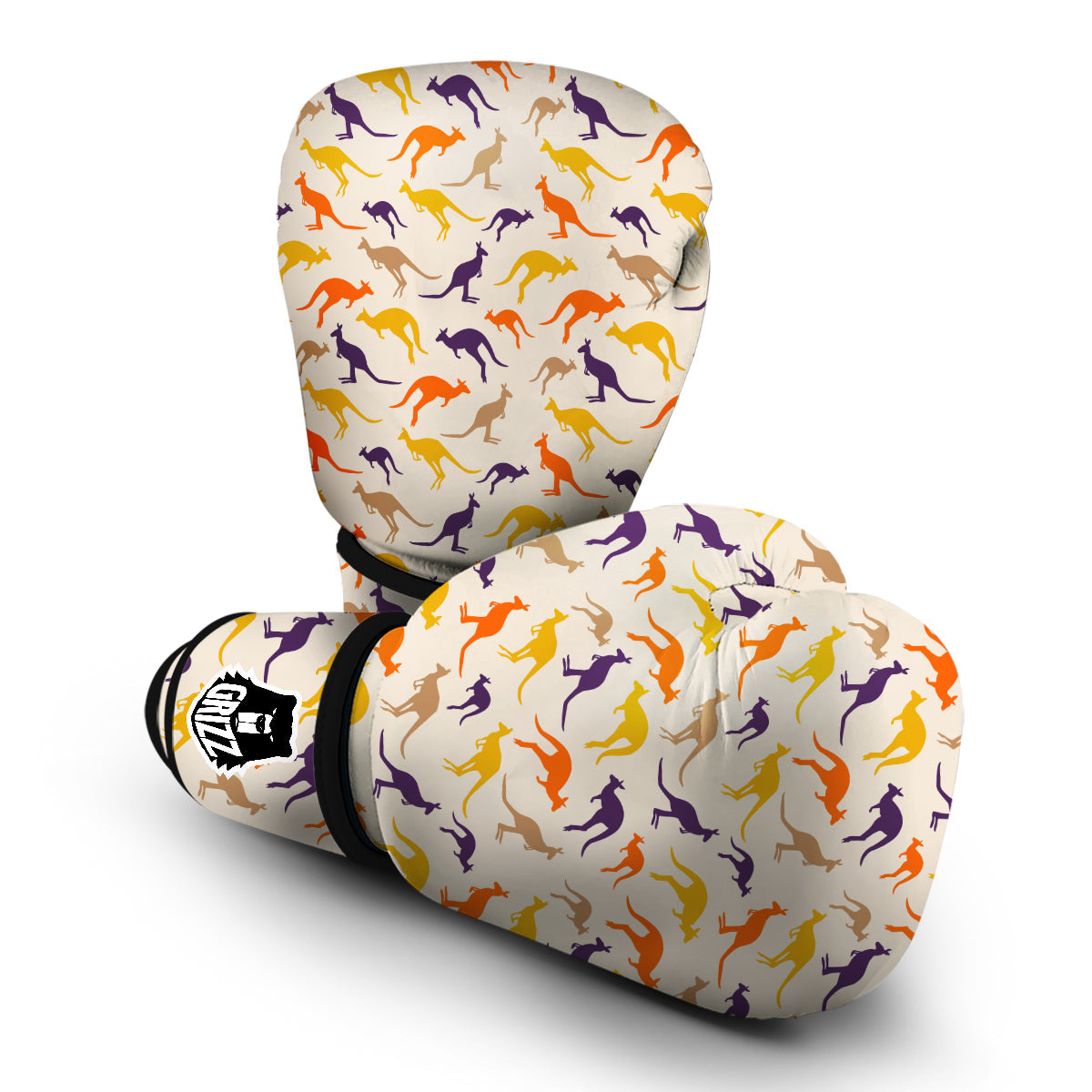 Kangaroo Beige And Colorful Print Pattern Boxing Gloves-grizzshop