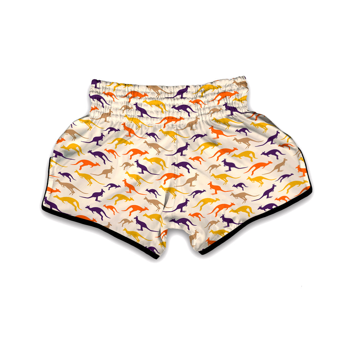 Kangaroo Beige And Colorful Print Pattern Muay Thai Boxing Shorts-grizzshop
