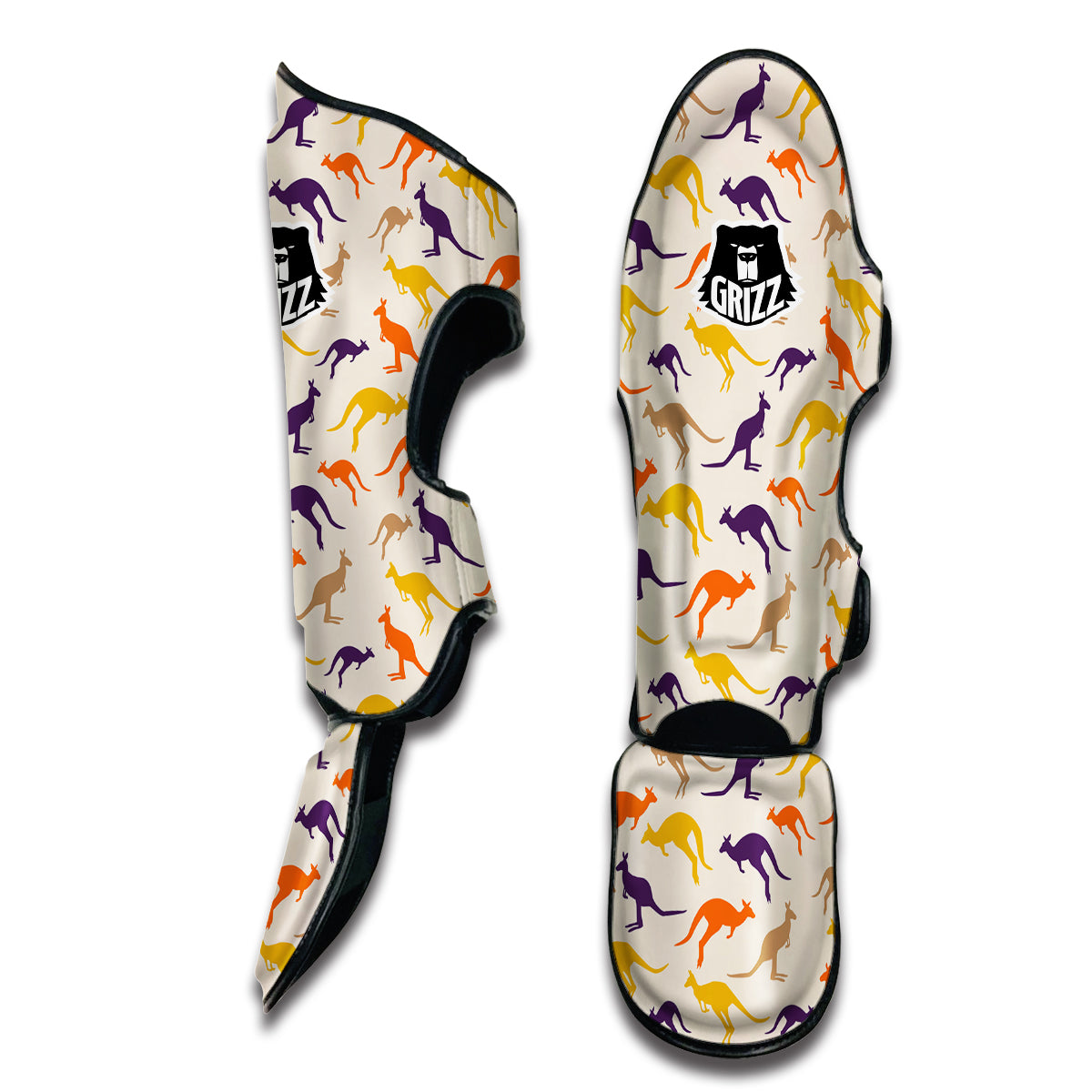 Kangaroo Beige And Colorful Print Pattern Muay Thai Shin Guards-grizzshop