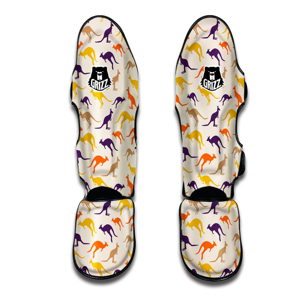 Kangaroo Beige And Colorful Print Pattern Muay Thai Shin Guards-grizzshop