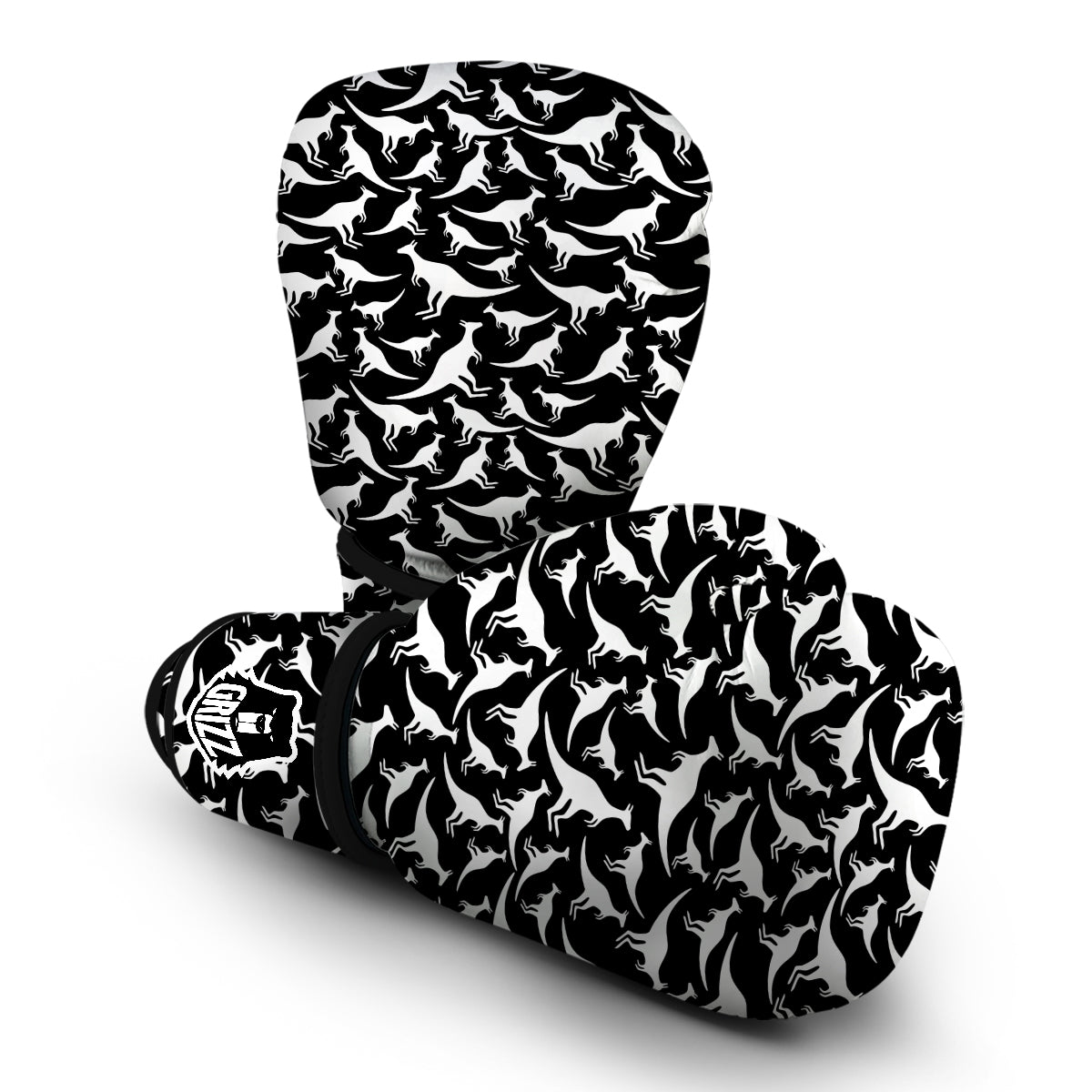 Kangaroo Black And White Print Pattern Boxing Gloves-grizzshop