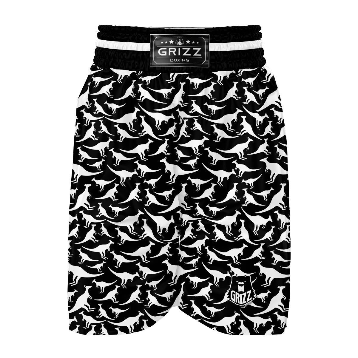 Kangaroo Black And White Print Pattern Boxing Shorts-grizzshop