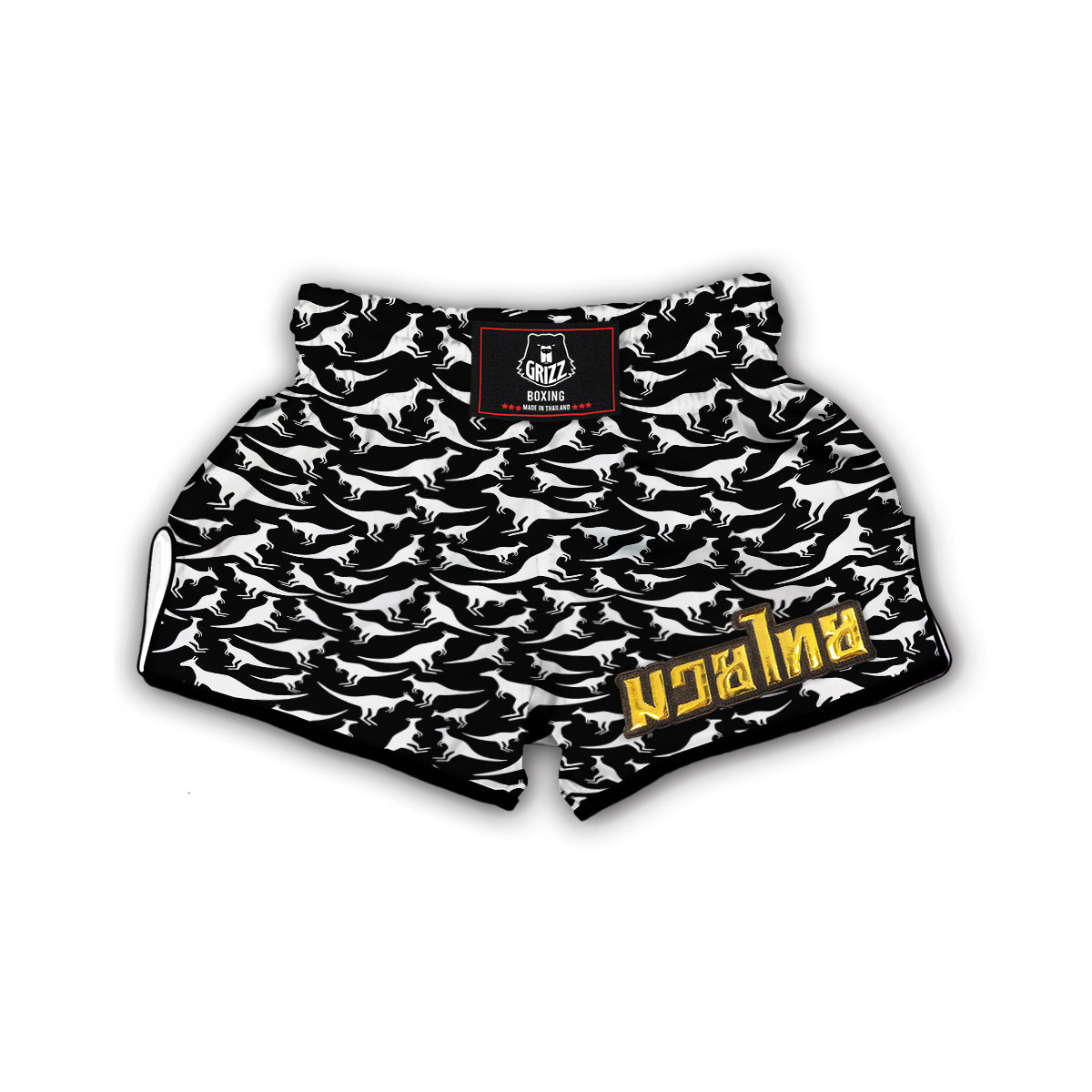 Kangaroo Black And White Print Pattern Muay Thai Boxing Shorts-grizzshop