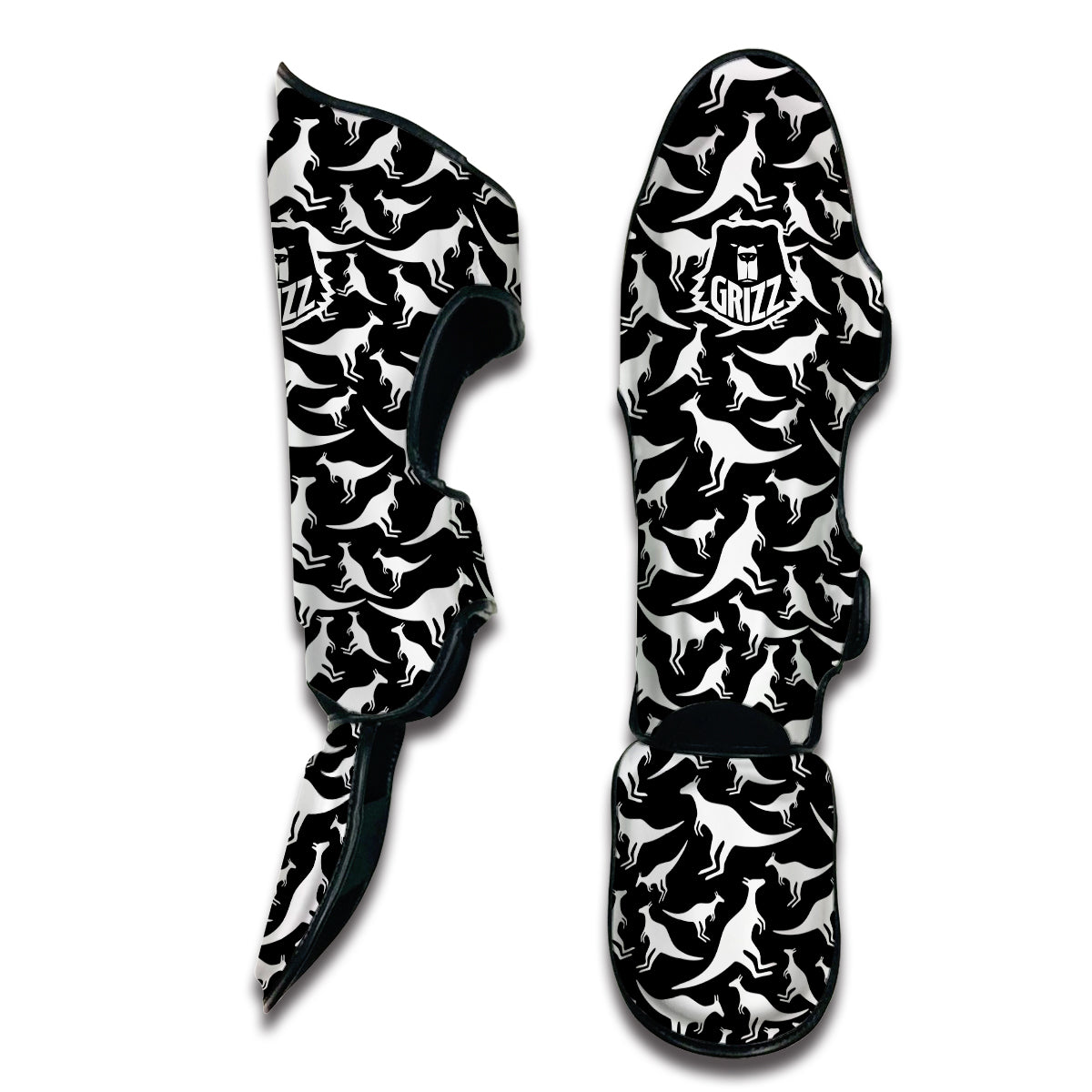 Kangaroo Black And White Print Pattern Muay Thai Shin Guards-grizzshop