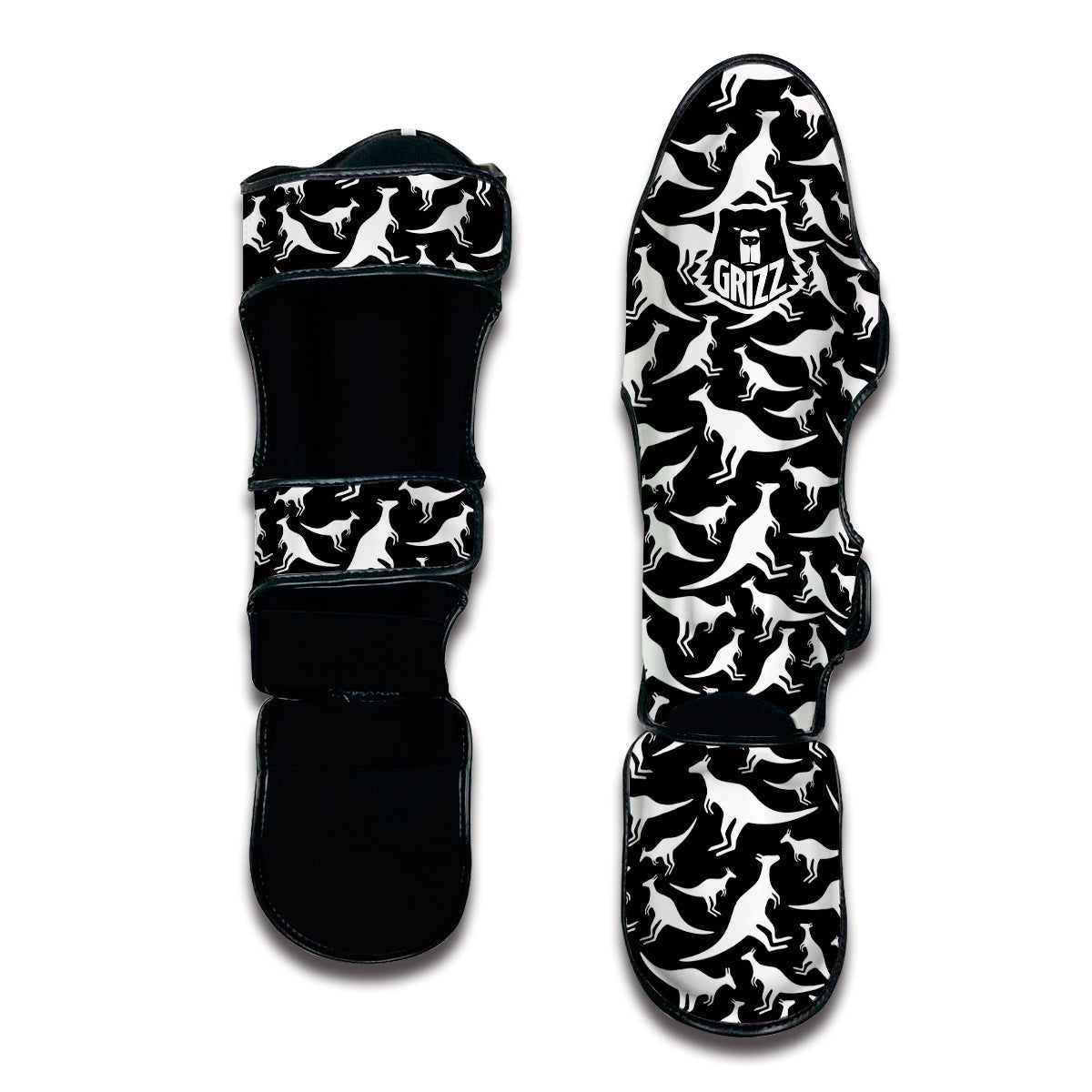 Kangaroo Black And White Print Pattern Muay Thai Shin Guards-grizzshop