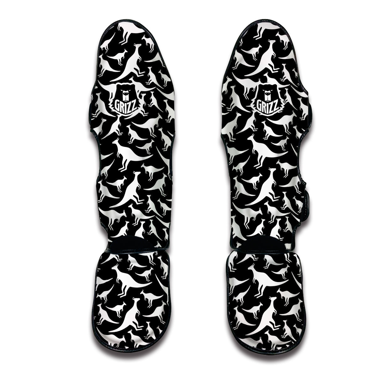 Kangaroo Black And White Print Pattern Muay Thai Shin Guards-grizzshop