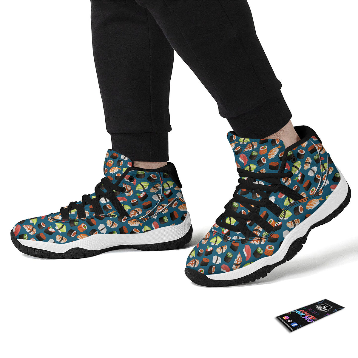 Kawaii Sushi Print Pattern Black Bball Shoes-grizzshop