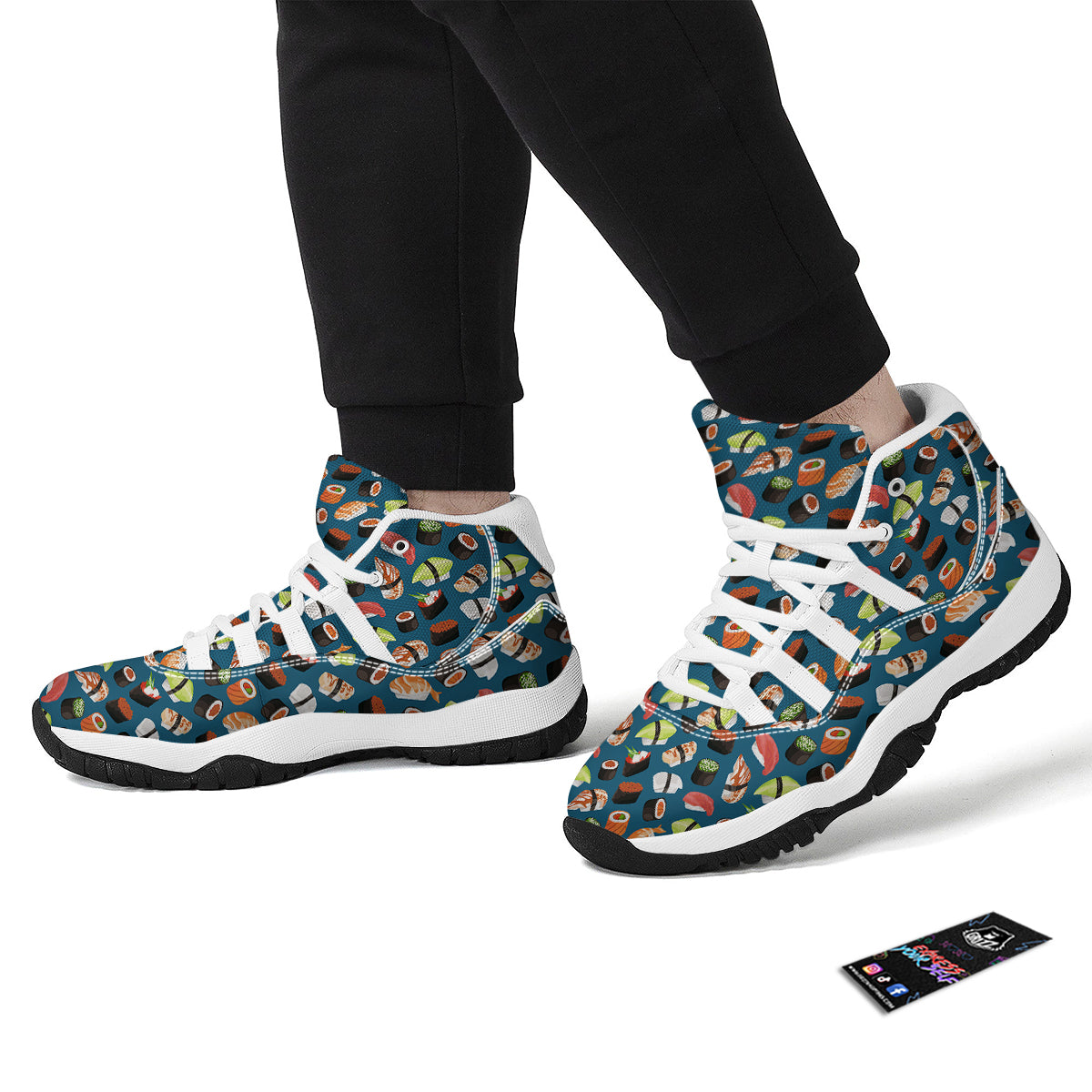 Kawaii Sushi Print Pattern White Bball Shoes-grizzshop