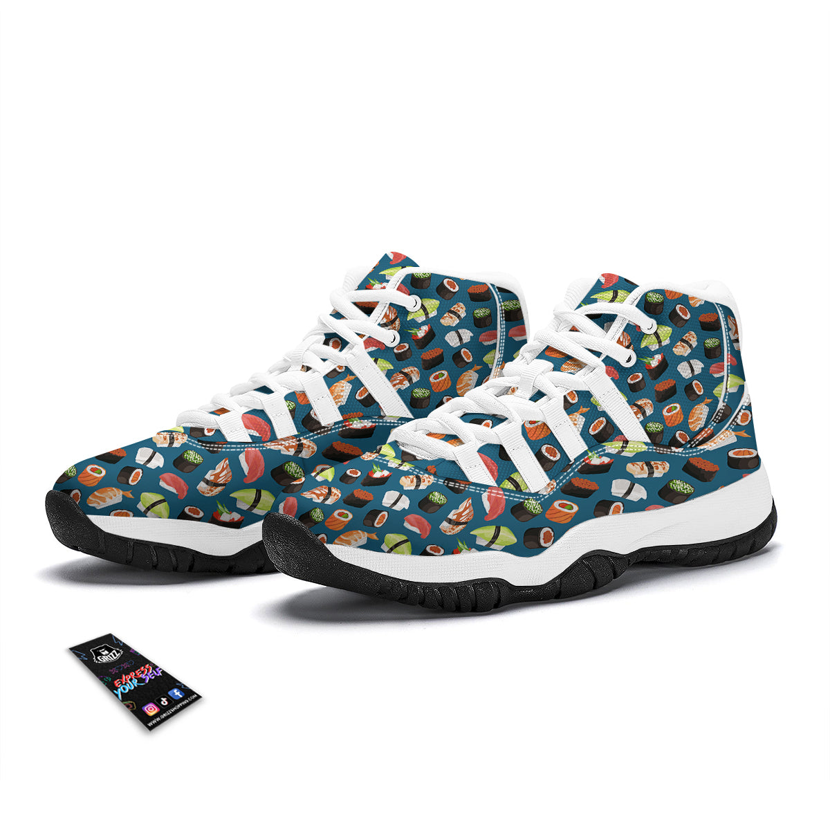 Kawaii Sushi Print Pattern White Bball Shoes-grizzshop