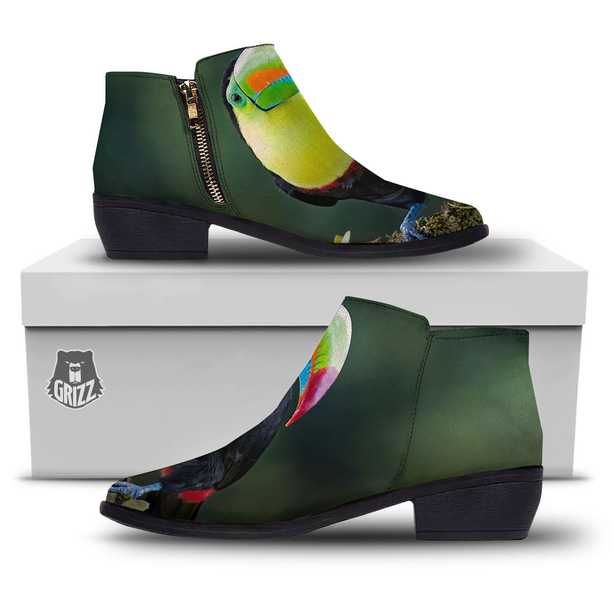 Keel-Billed Toucan Print Ankle Boots-grizzshop