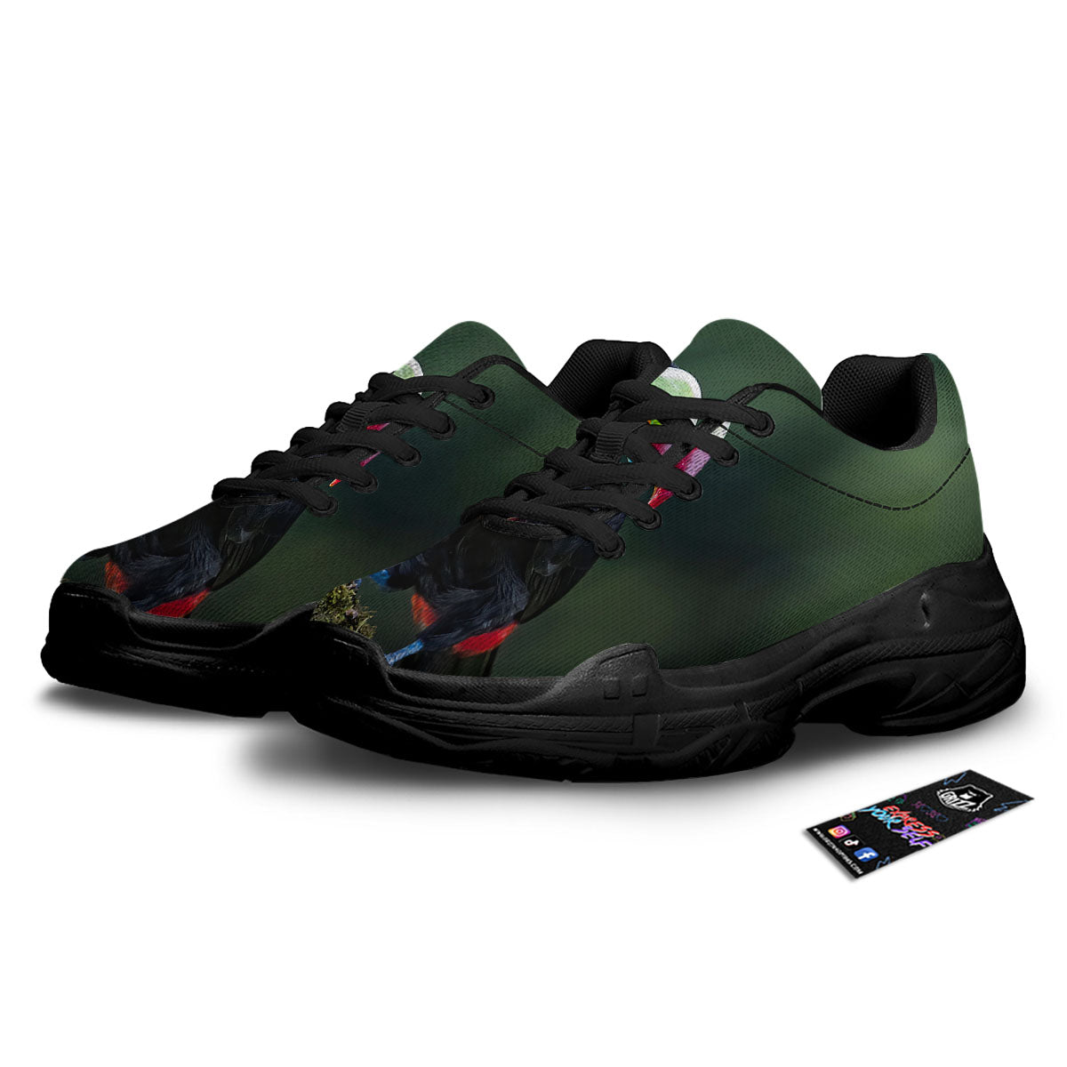 Keel-Billed Toucan Print Black Chunky Shoes-grizzshop