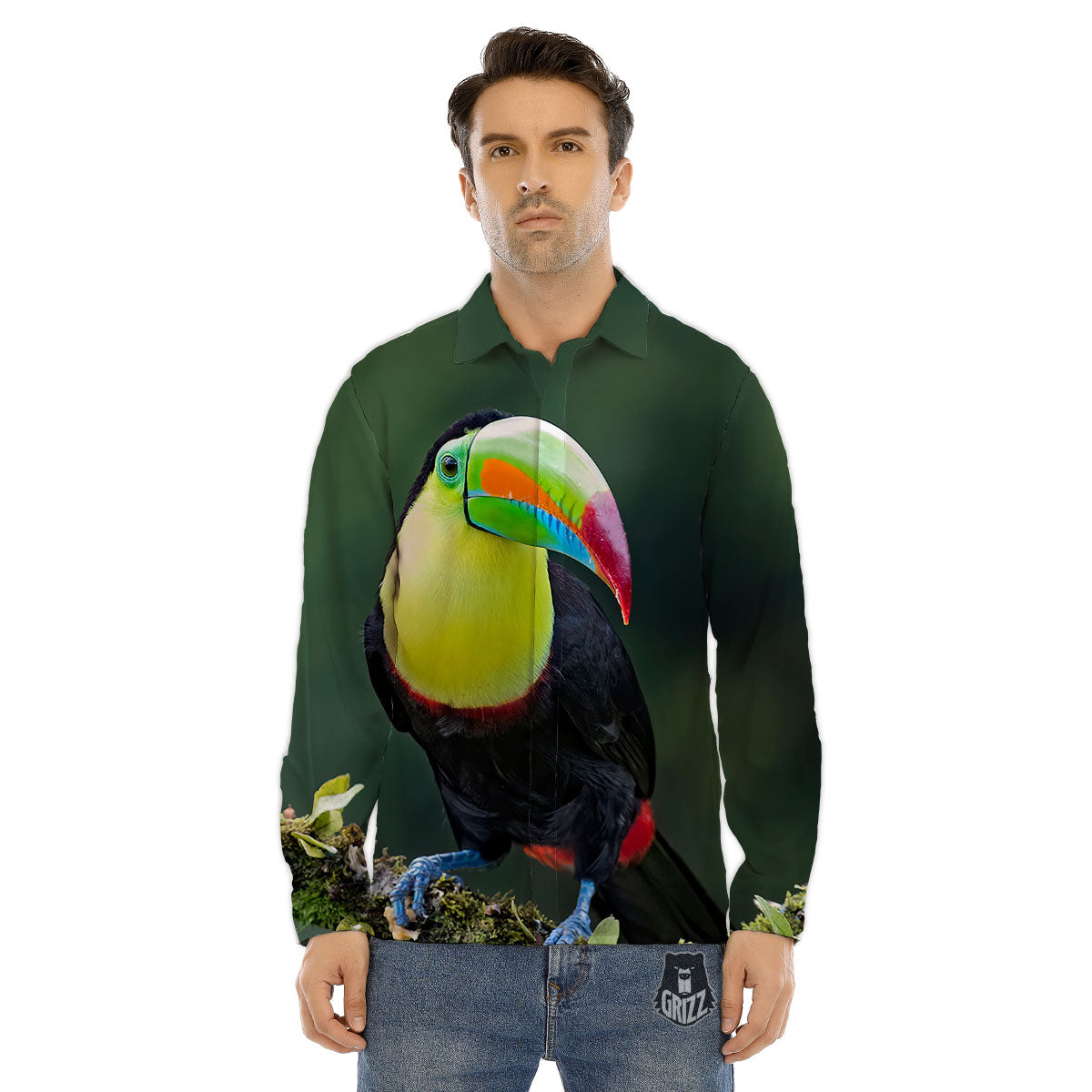 Keel-Billed Toucan Print Men's Dress Shirts-grizzshop