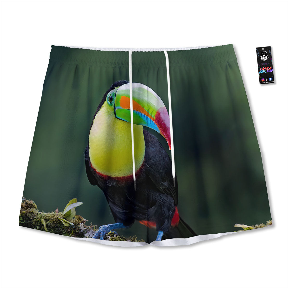 Keel-Billed Toucan Print Mesh Shorts