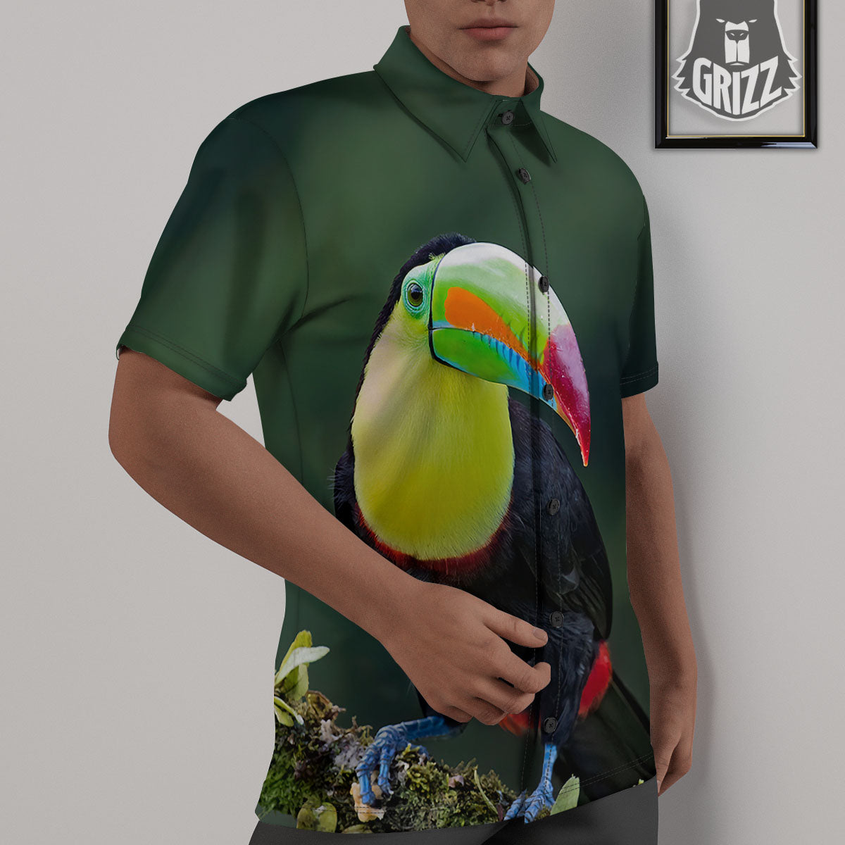Keel-Billed Toucan Print Untucked Shirts-grizzshop