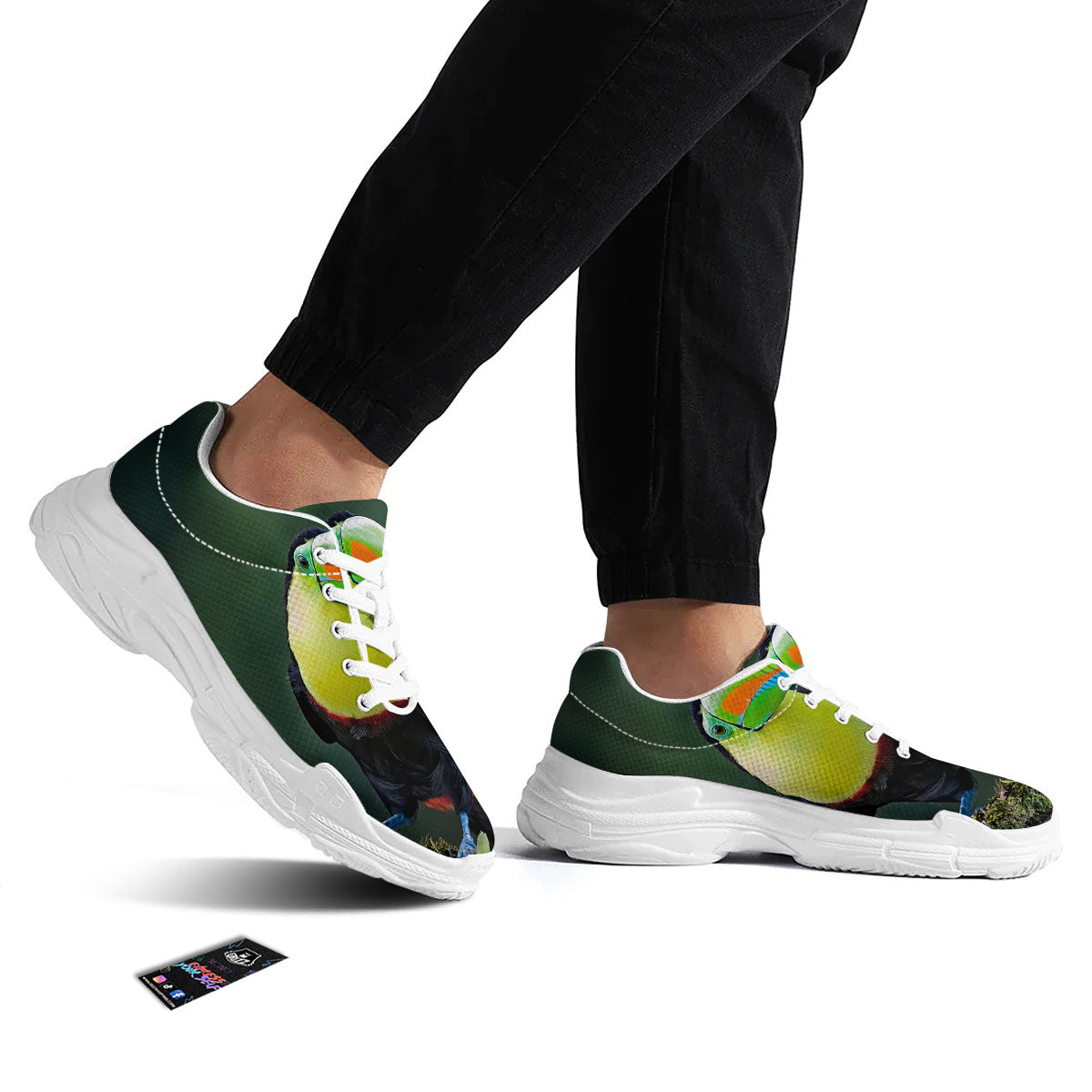 Keel-Billed Toucan Print White Chunky Shoes-grizzshop