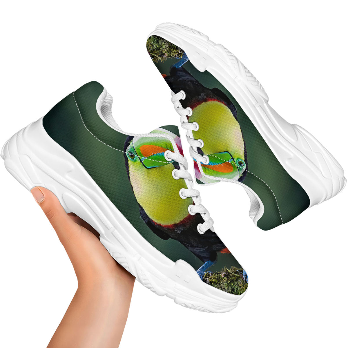 Keel-Billed Toucan Print White Chunky Shoes-grizzshop