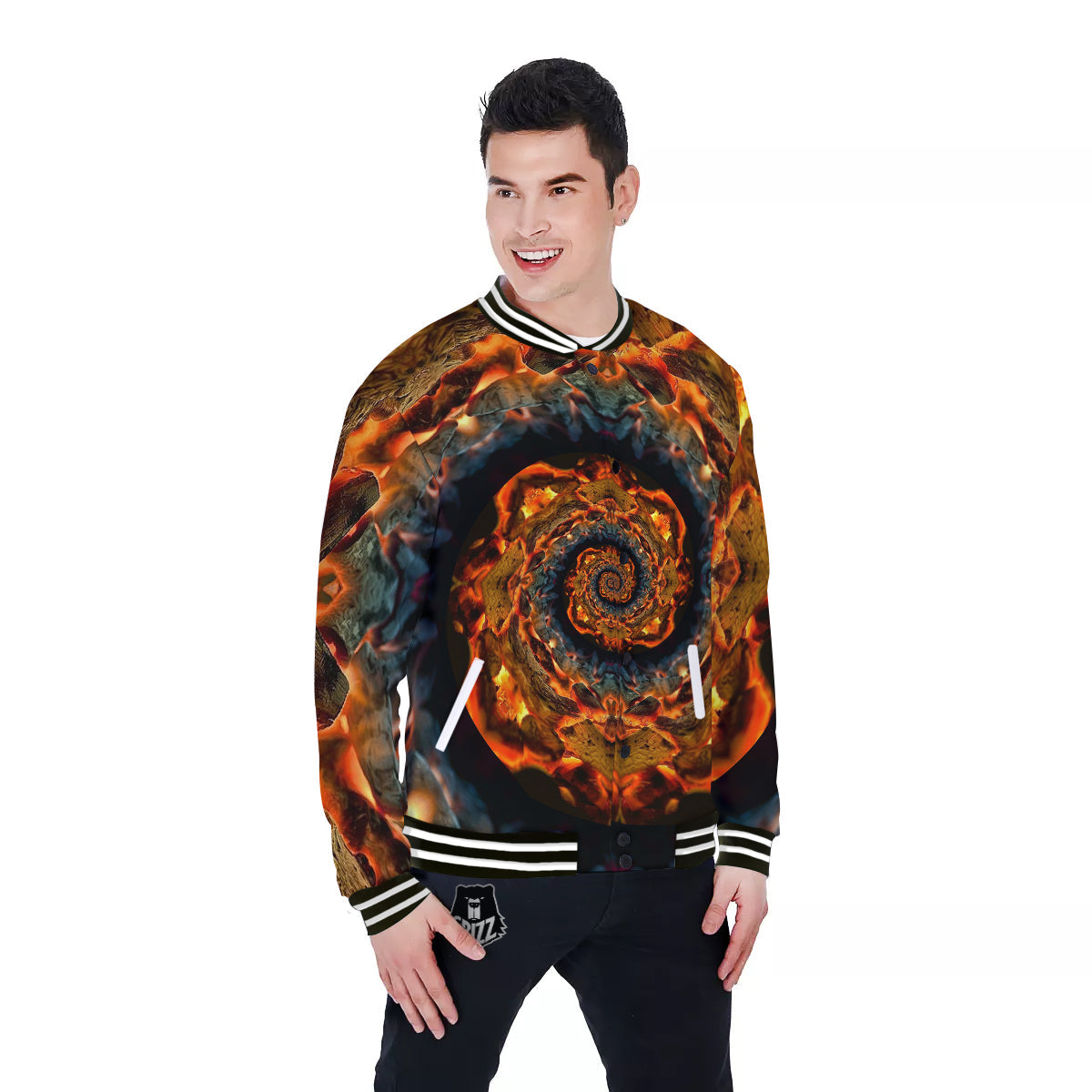 Keleidoscope Lava Texture Print Baseball Jacket-grizzshop