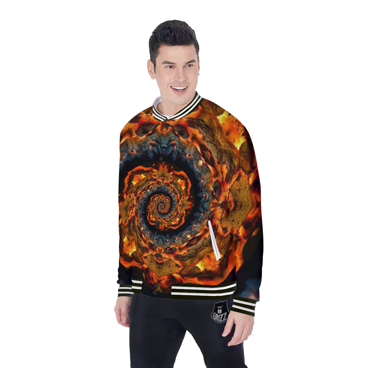 Keleidoscope Lava Texture Print Baseball Jacket-grizzshop