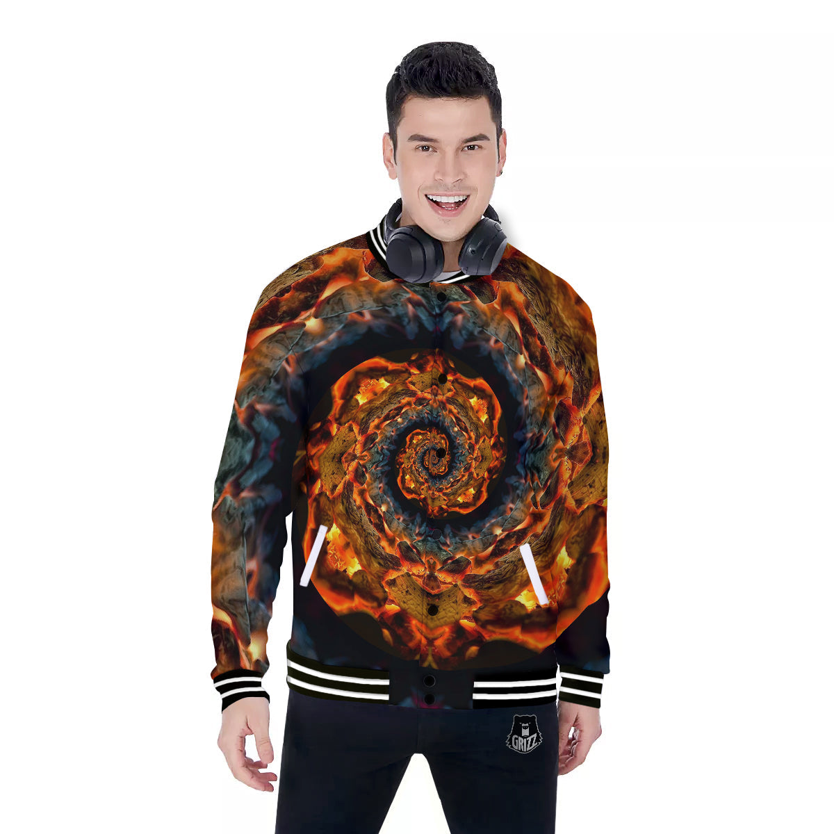 Keleidoscope Lava Texture Print Baseball Jacket-grizzshop