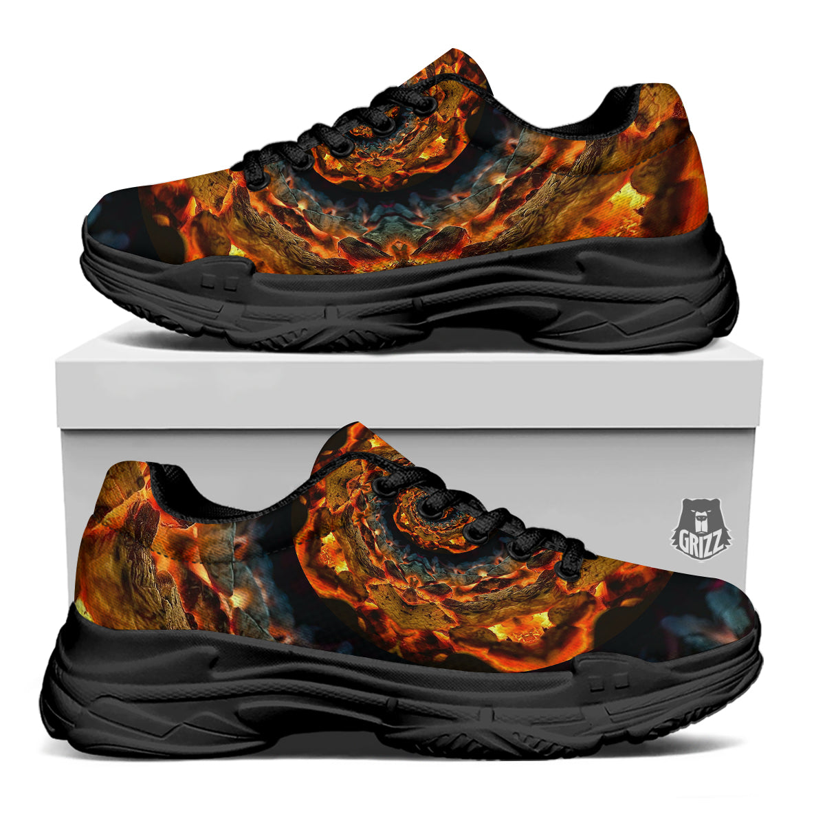 Keleidoscope Lava Texture Print Black Chunky Shoes-grizzshop