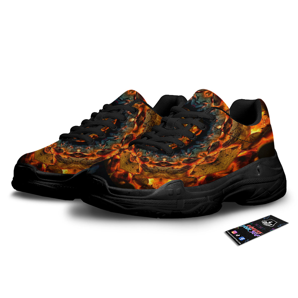 Keleidoscope Lava Texture Print Black Chunky Shoes-grizzshop