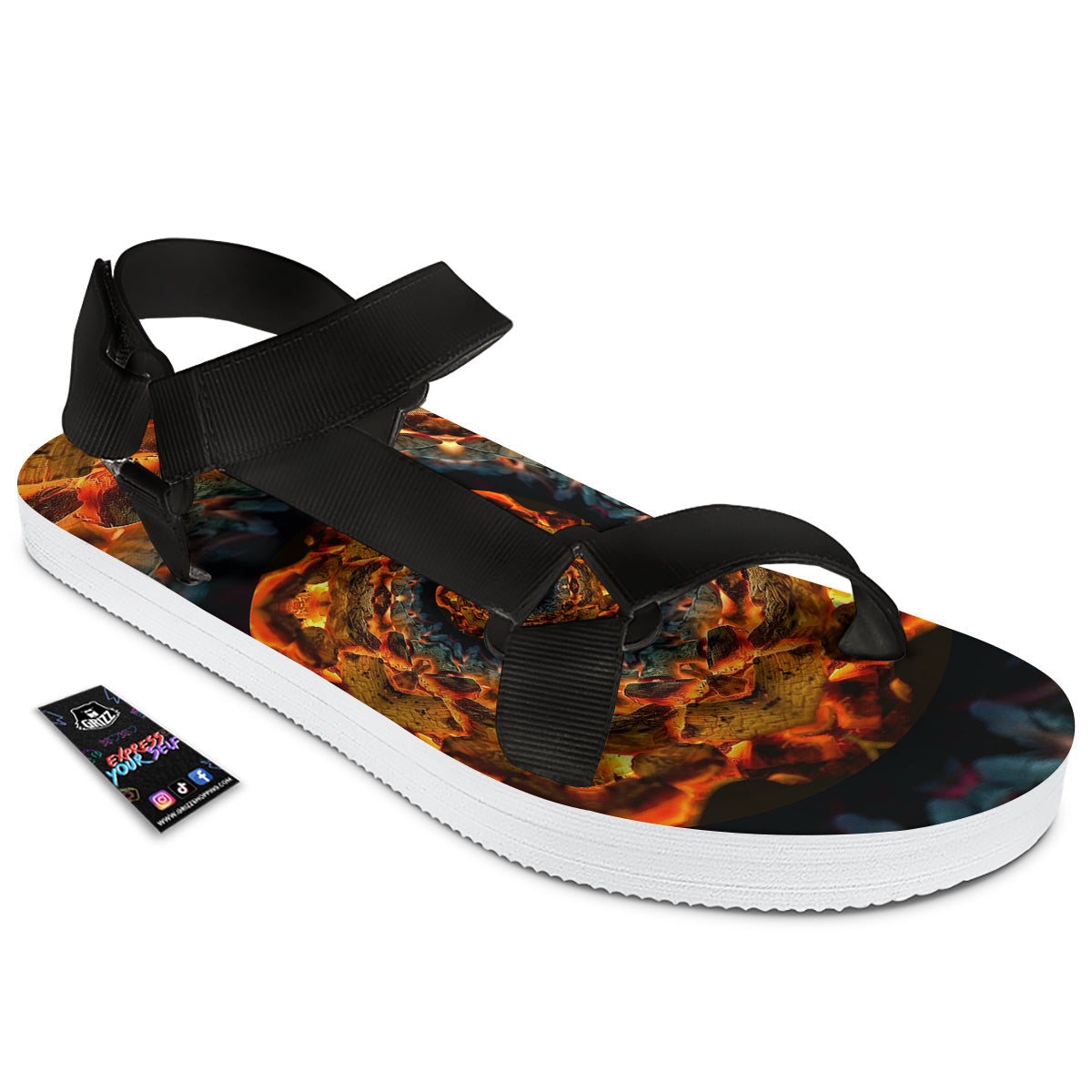 Keleidoscope Lava Texture Print Black Open Toe Sandals-grizzshop