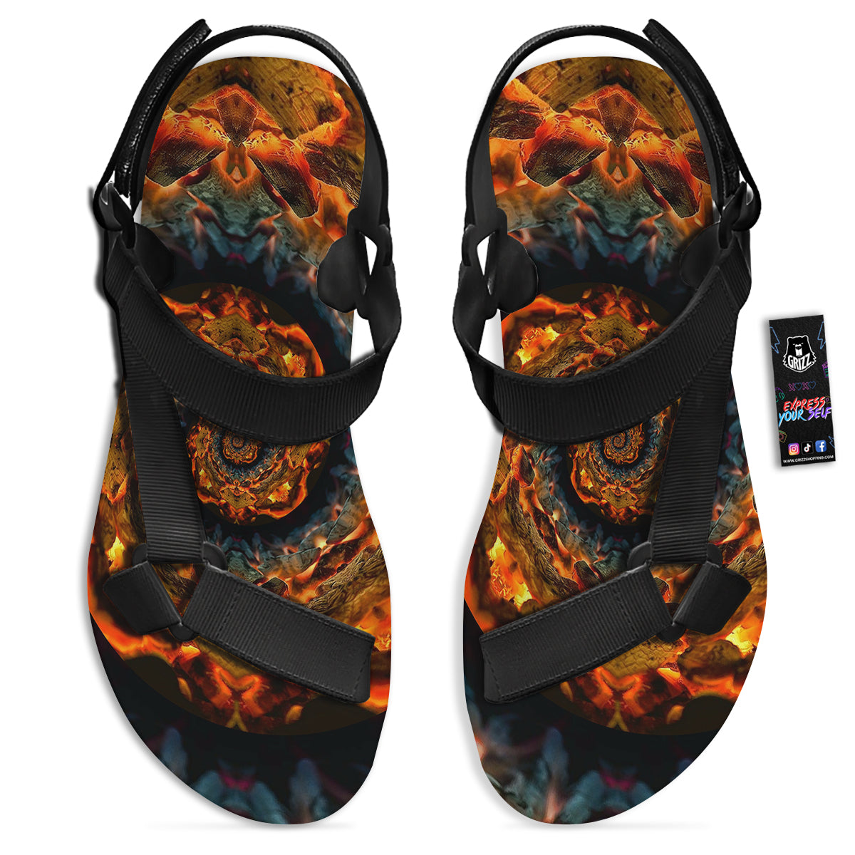 Keleidoscope Lava Texture Print Black Open Toe Sandals-grizzshop