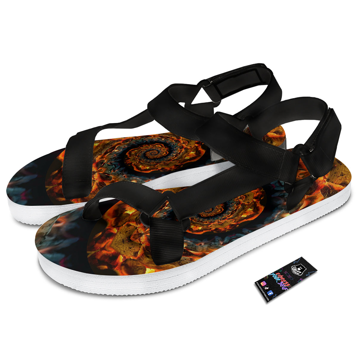 Keleidoscope Lava Texture Print Black Open Toe Sandals-grizzshop