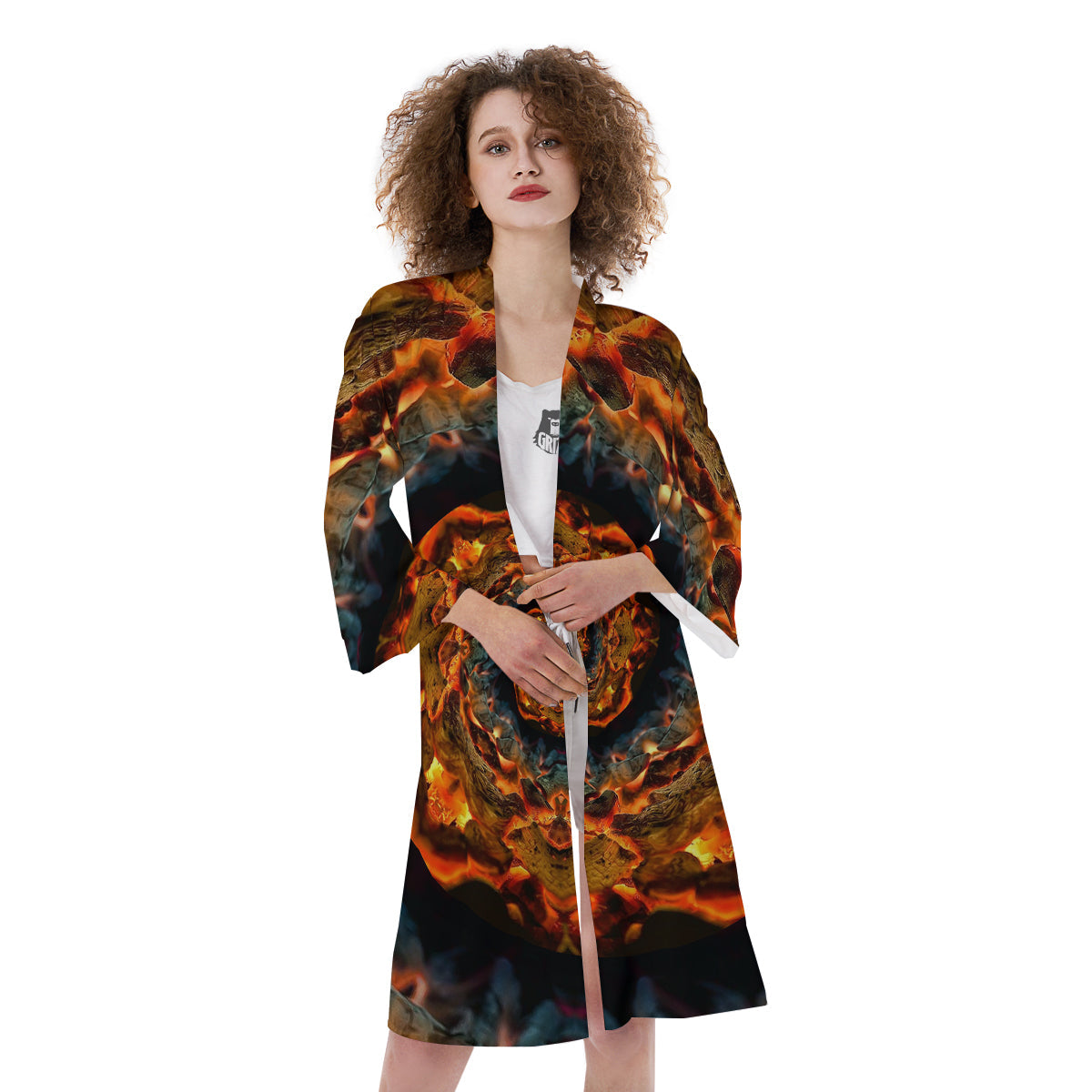 Keleidoscope Lava Texture Print Kimono-grizzshop