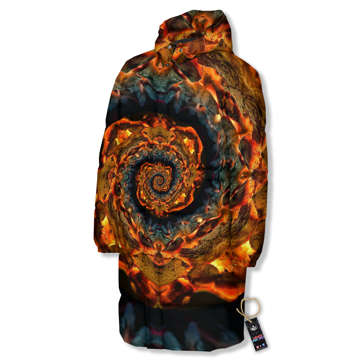 Keleidoscope Lava Texture Print Long Down Jacket-grizzshop