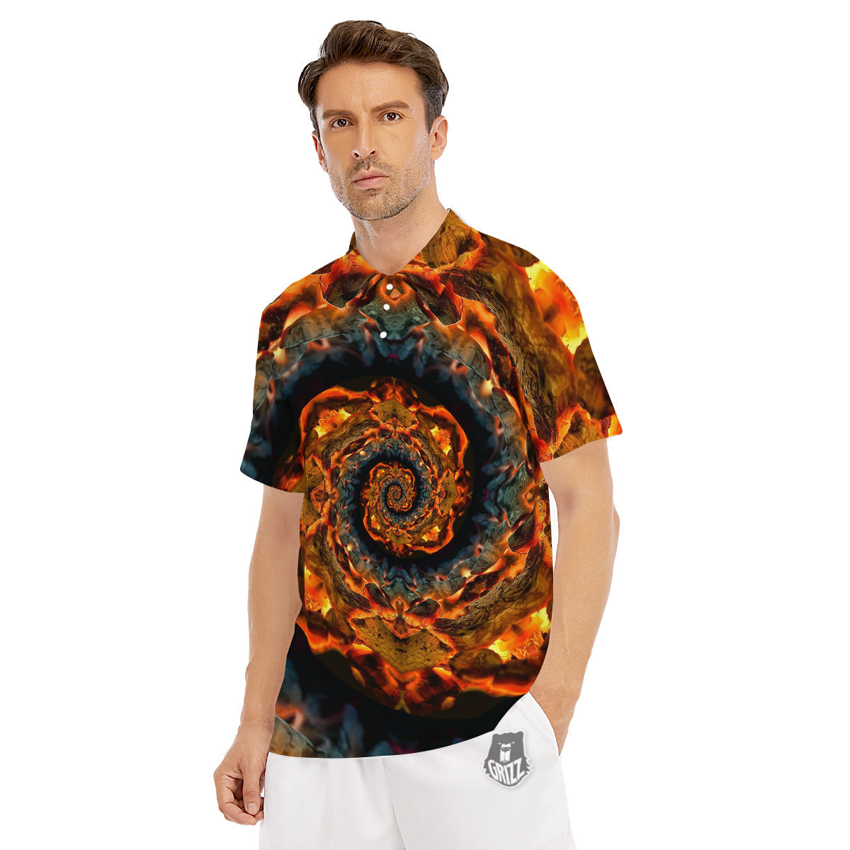 Keleidoscope Lava Texture Print Men's Golf Shirts-grizzshop