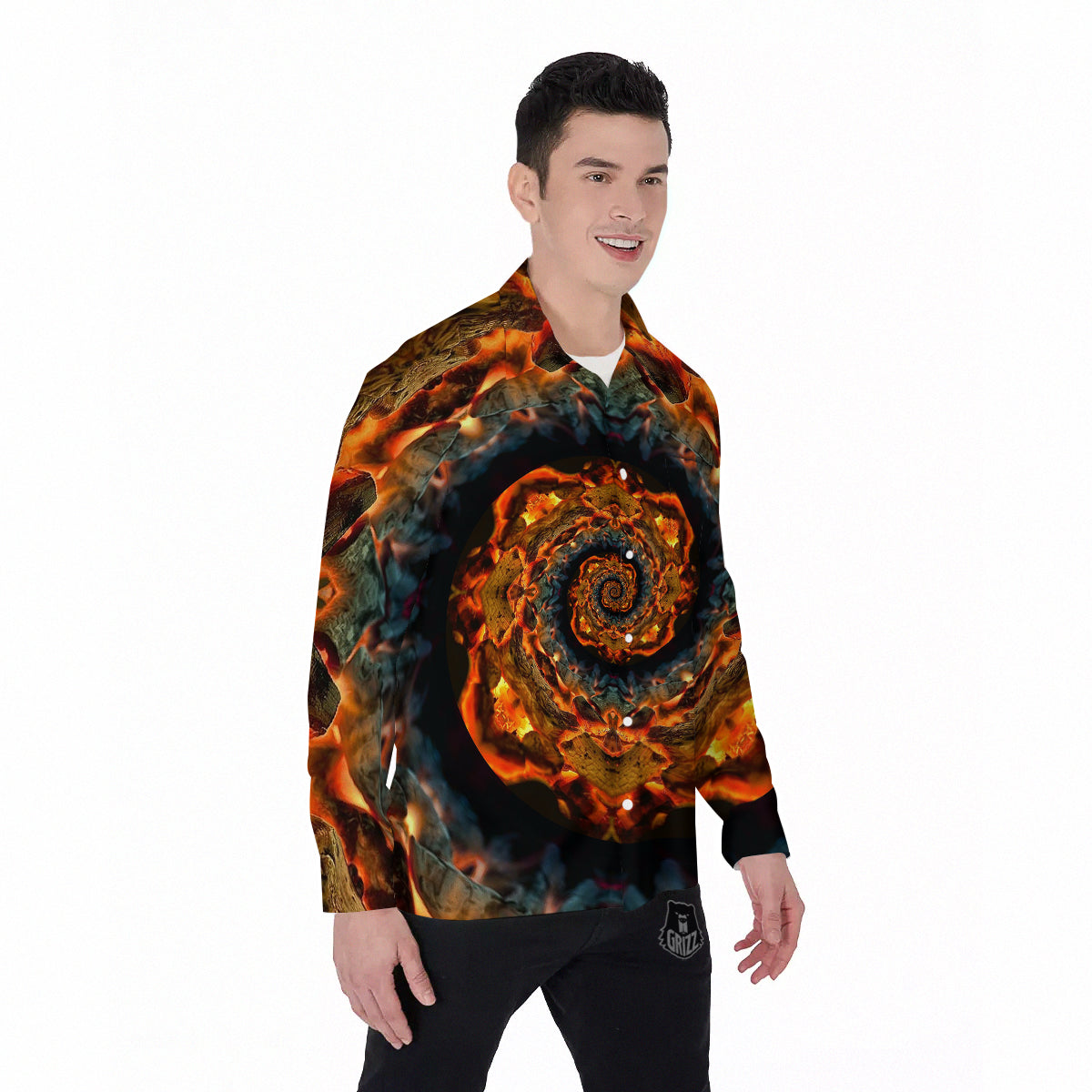 Keleidoscope Lava Texture Print Men's Long Sleeve Shirts-grizzshop