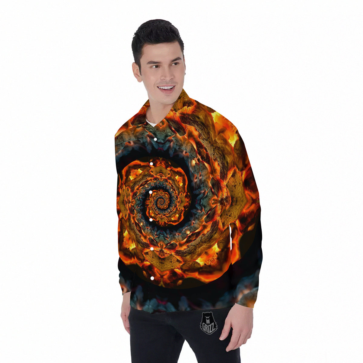 Keleidoscope Lava Texture Print Men's Long Sleeve Shirts-grizzshop