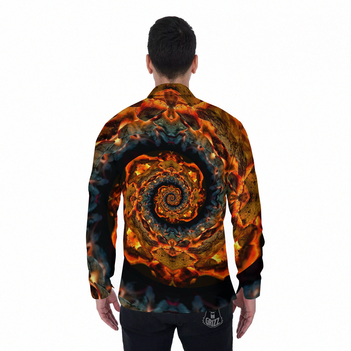 Keleidoscope Lava Texture Print Men's Long Sleeve Shirts-grizzshop