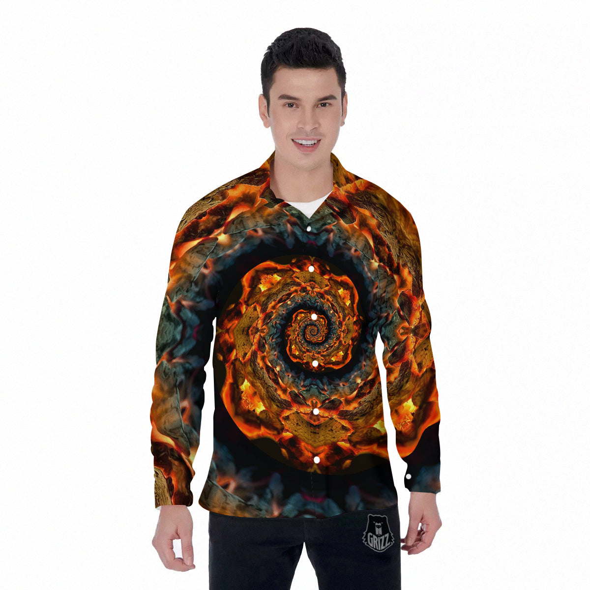 Keleidoscope Lava Texture Print Men's Long Sleeve Shirts-grizzshop