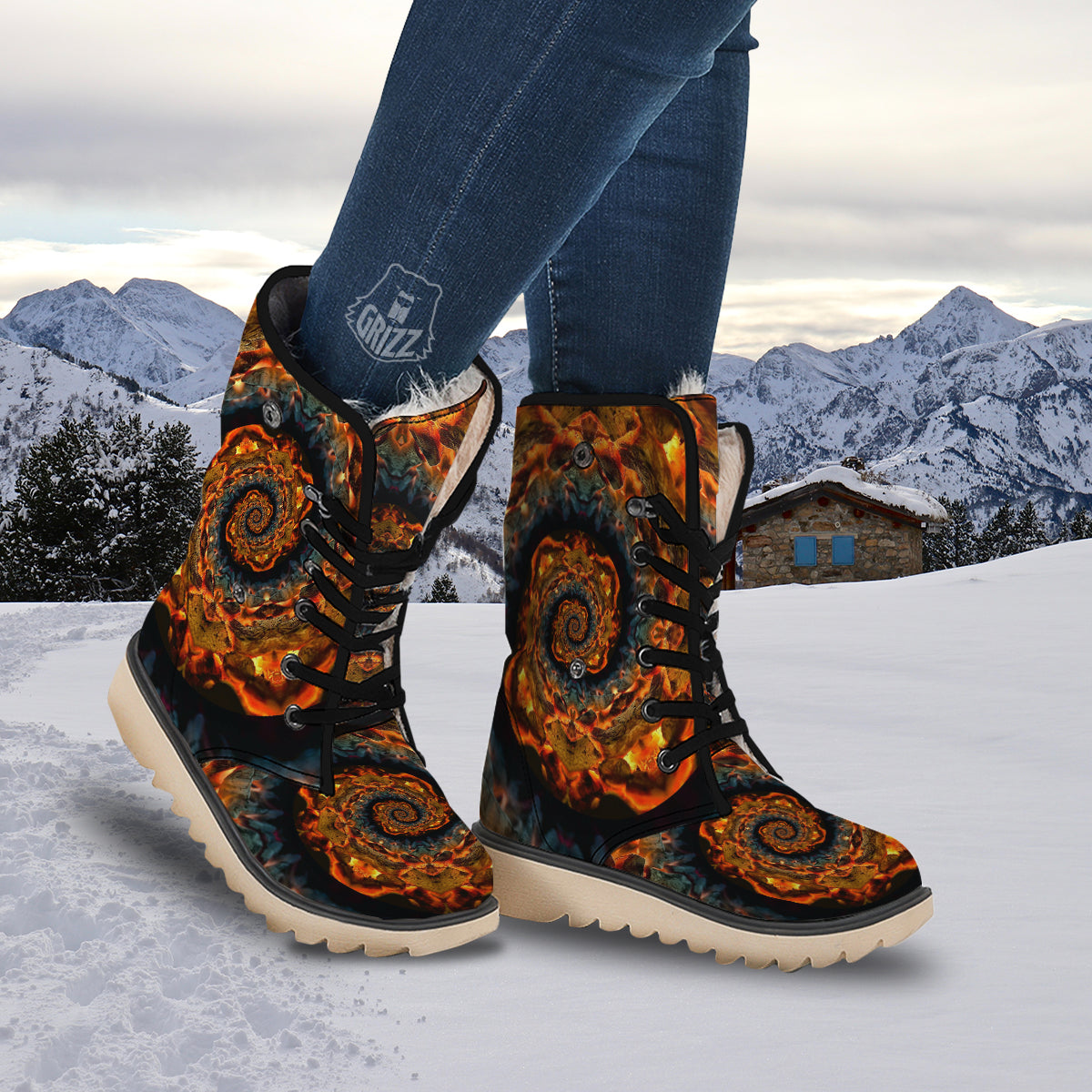 Keleidoscope Lava Texture Print Snow Boots-grizzshop