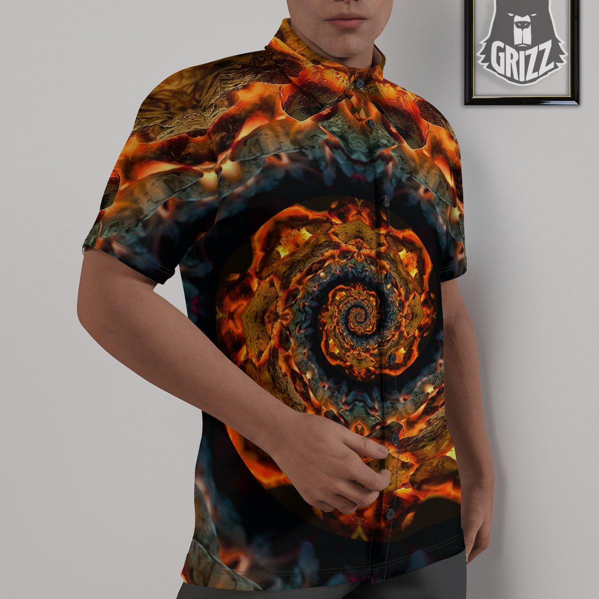 Keleidoscope Lava Texture Print Untucked Shirts-grizzshop