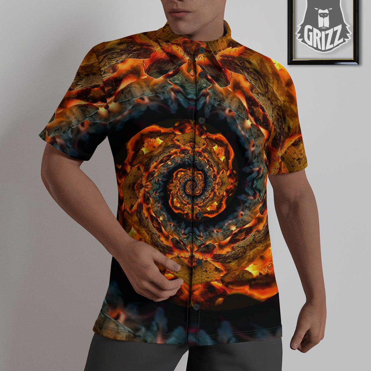 Keleidoscope Lava Texture Print Untucked Shirts-grizzshop