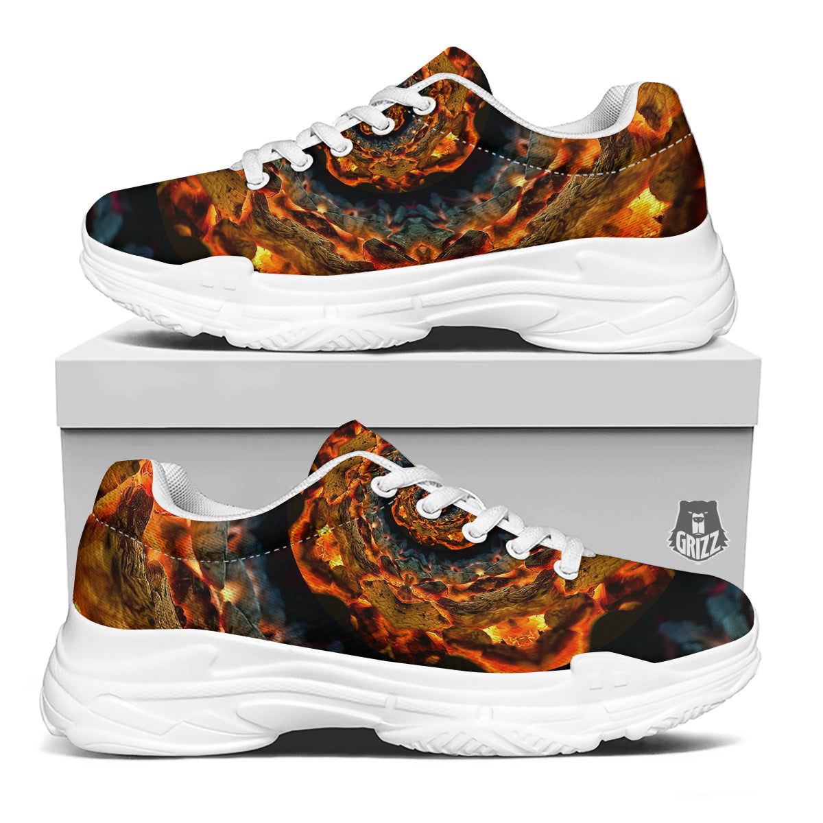 Keleidoscope Lava Texture Print White Chunky Shoes-grizzshop