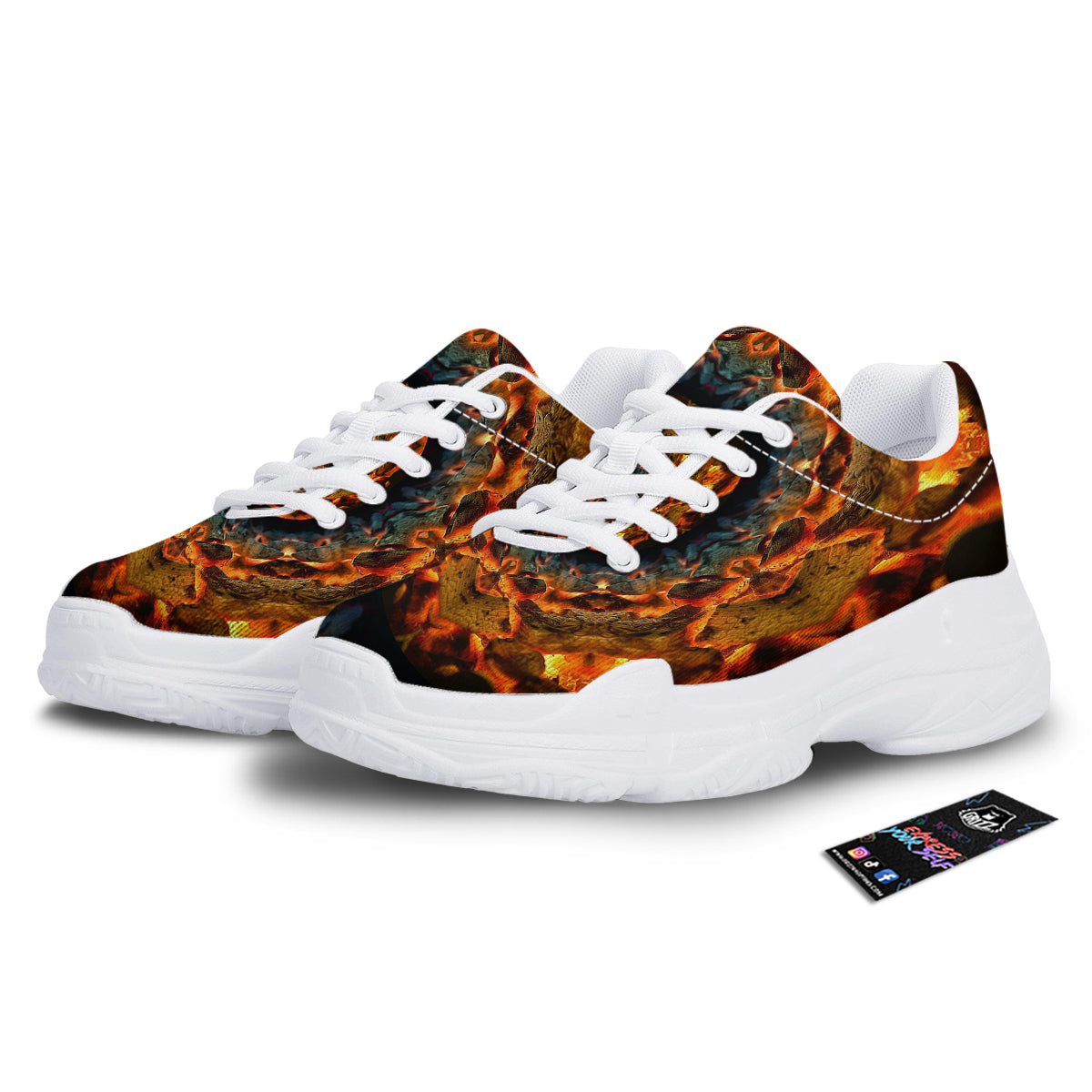 Keleidoscope Lava Texture Print White Chunky Shoes-grizzshop