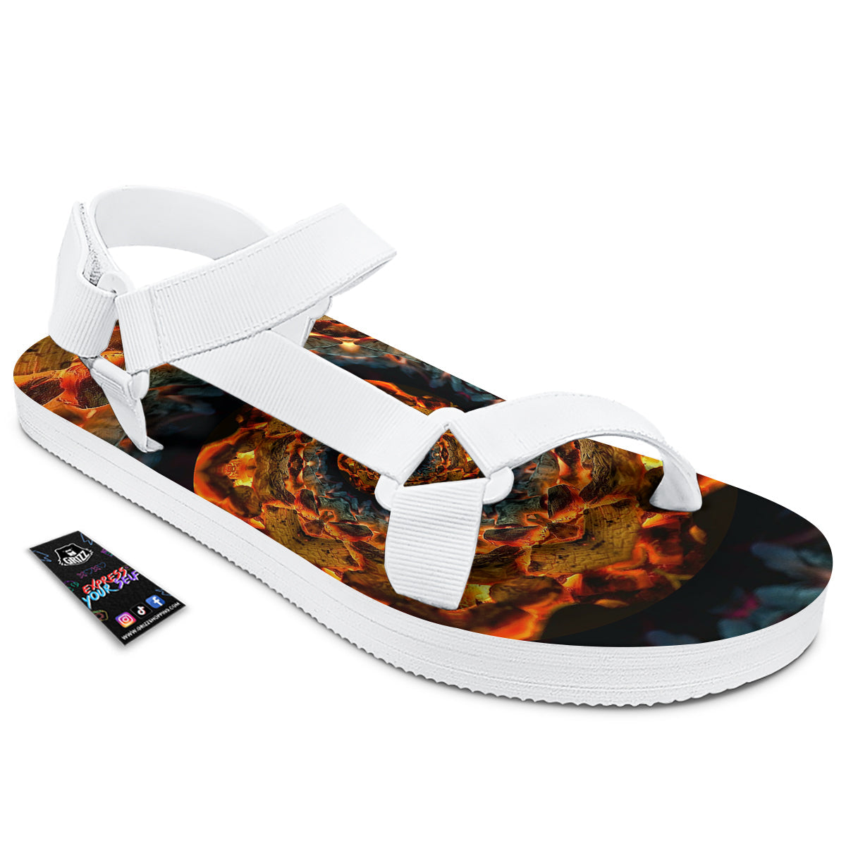 Keleidoscope Lava Texture Print White Open Toe Sandals-grizzshop