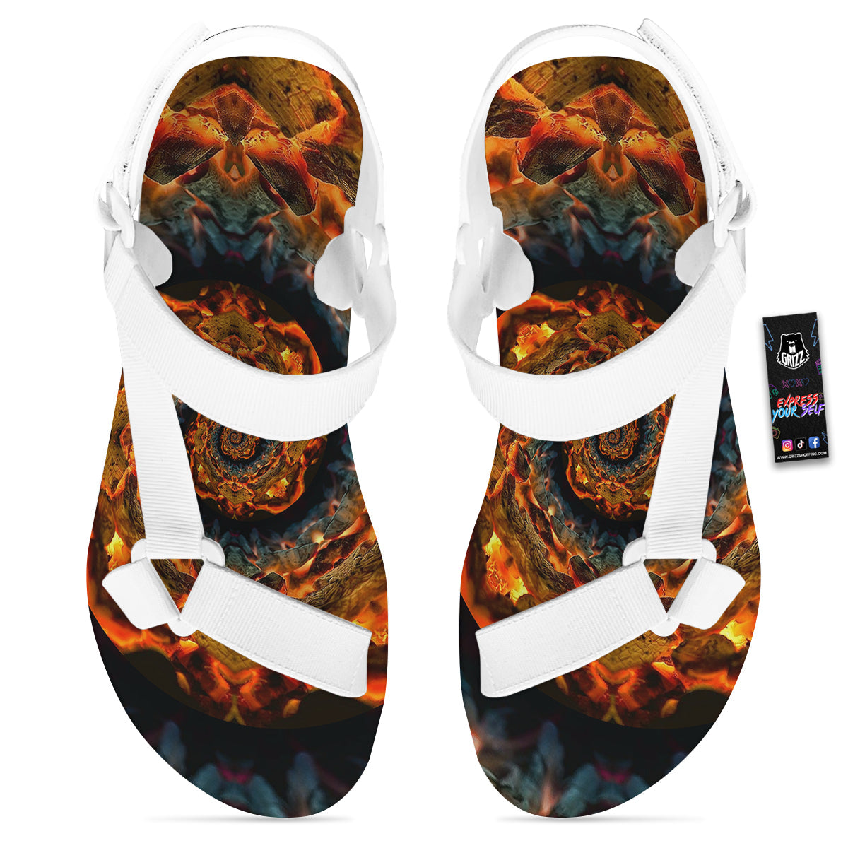 Keleidoscope Lava Texture Print White Open Toe Sandals-grizzshop